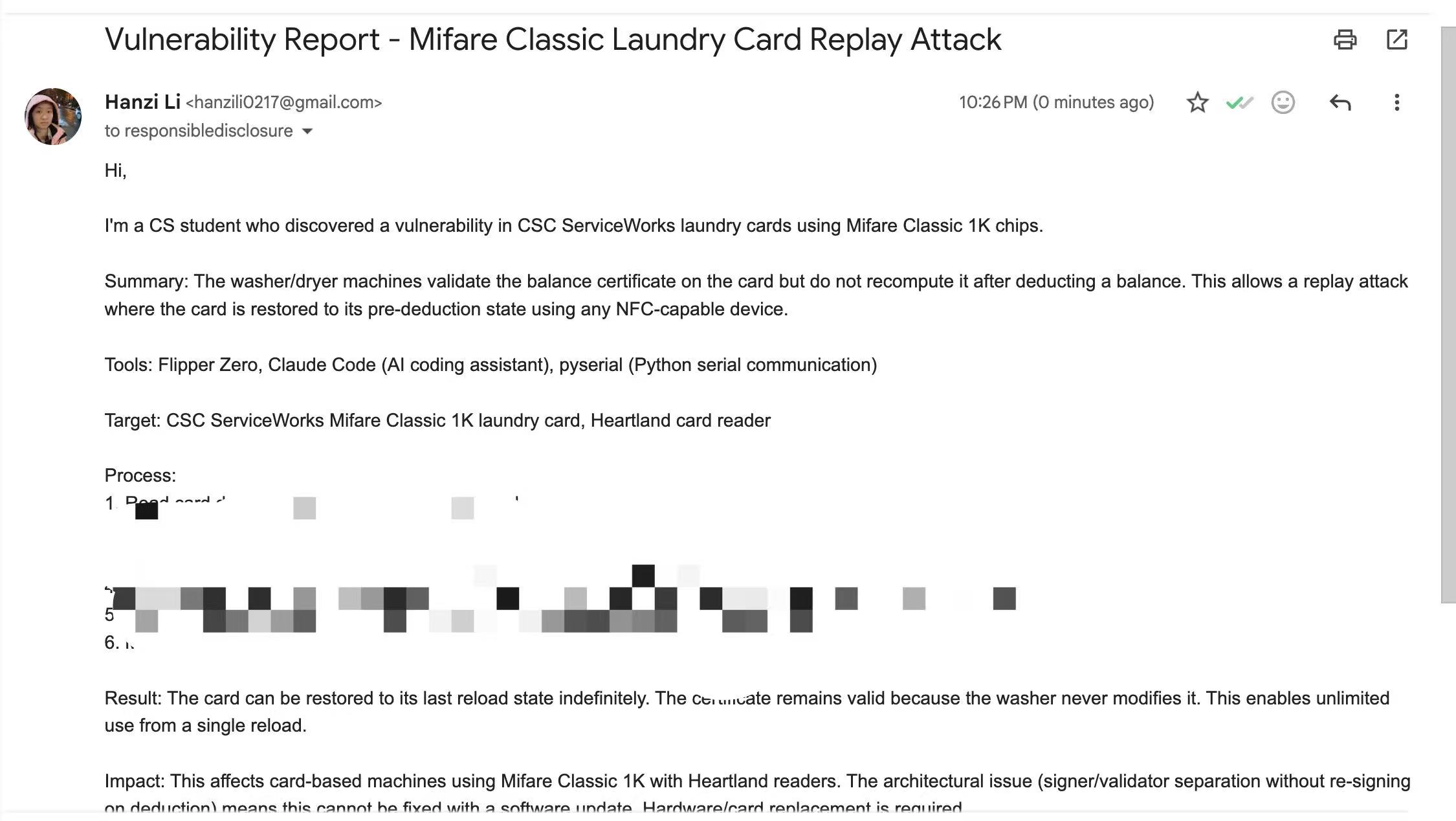 Disclosure email sent to CSC ServiceWorks
